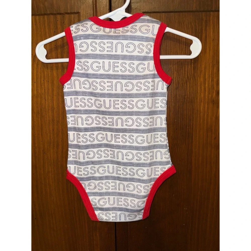 Baby Guess Striped Logo Sleeveless Bodysuit Red White Blue 6-9 Months